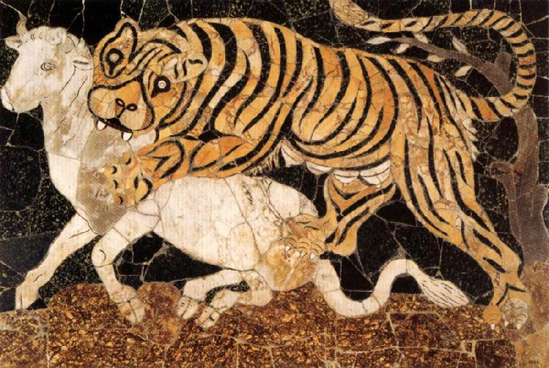unknow artist Tiger Attacking a Bull oil painting image